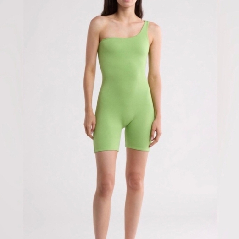 NAKED WARDROBE NWOT Green One Side Shoulder Romper L Shapewear Green Skims Y2k